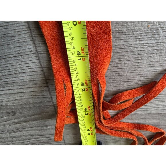 Kim Craftsman Orange Suede Belt With Fringe & Brass D-Ring Buckle - Picture 9 of 10